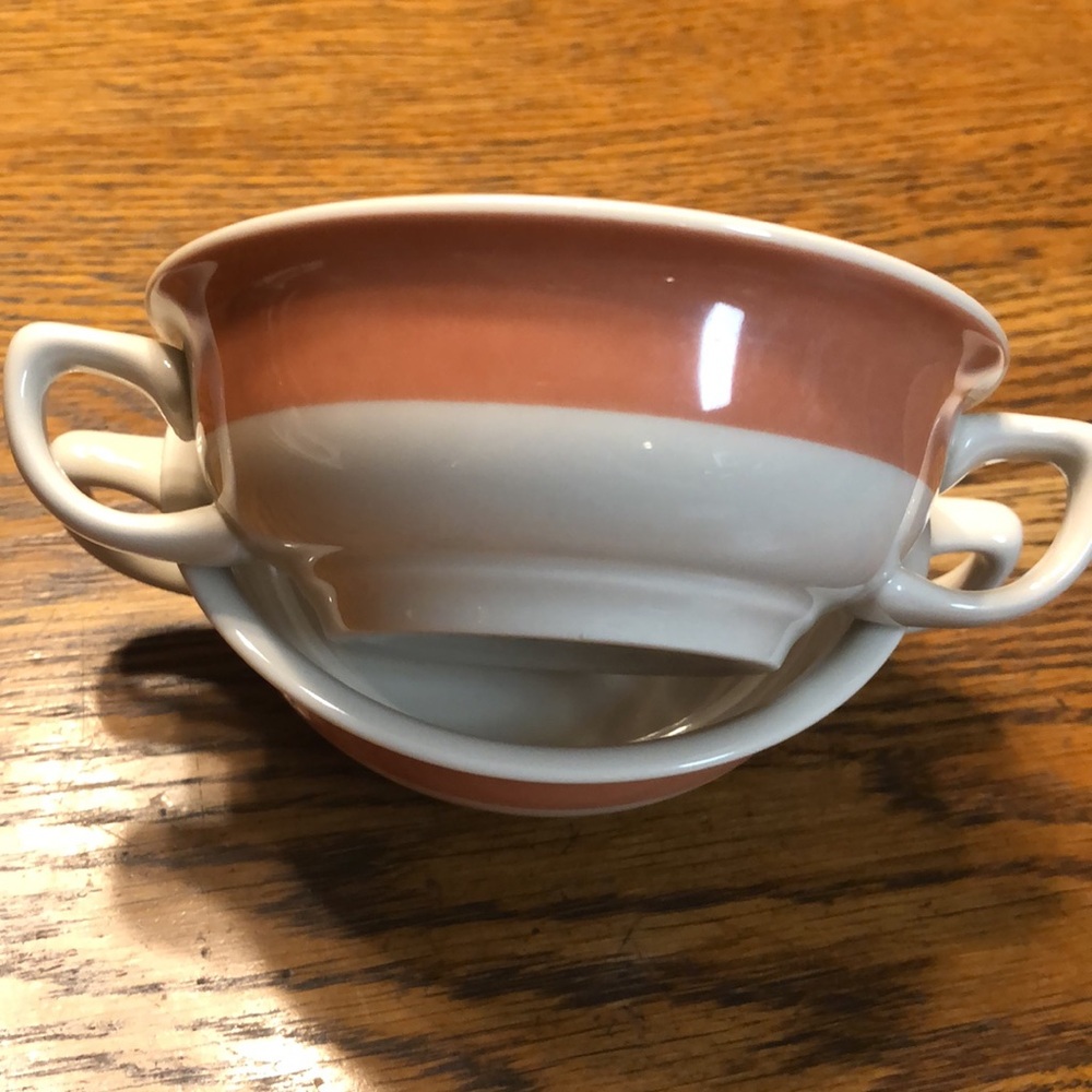 Set of 2 Homer Laughlin Double Handle Soup Bowls